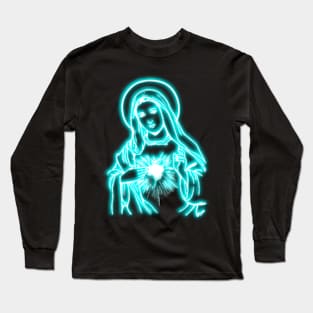 Light Blue Neon Virgin Mary Long Sleeve T-Shirt